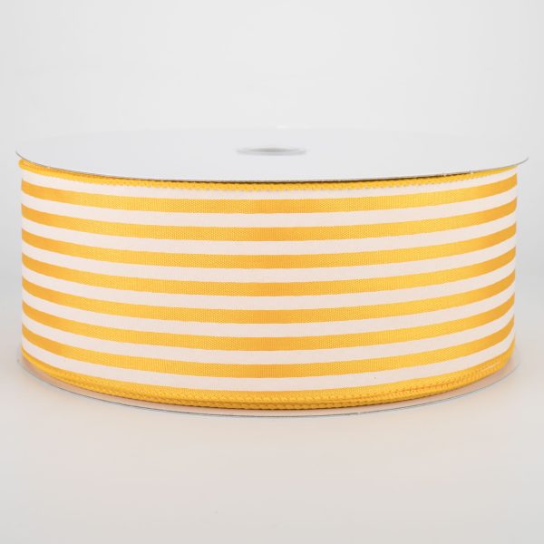 2.5  Cabana Stripes Ribbon: White on Sunflower Satin (50 Yards) Fashion