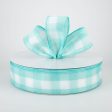 1.5  Woven Buffalo Plaid Ribbon: Aqua & White (50 Yards) For Sale