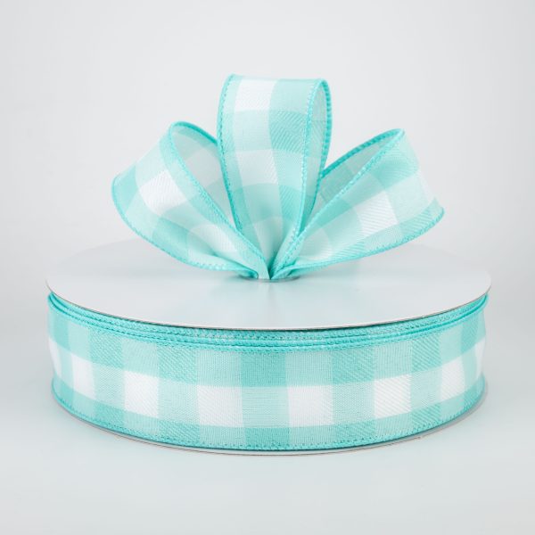 1.5  Woven Buffalo Plaid Ribbon: Aqua & White (50 Yards) For Sale