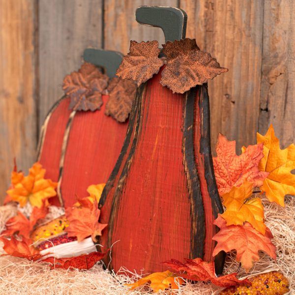 12  Tall Wooden Pumpkin: Antique Orange For Cheap