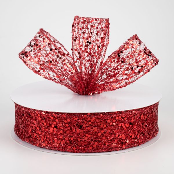 1.5  Metallic Sequin Glitter Mesh Ribbon: Red (50 Yards) For Sale