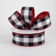 1.5  Two Sided Buffalo Plaid & Linen Ribbon: Black, White, Red (10 Yards) Online now