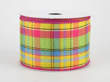 2.5  Montana Plaid Ribbon: Yellow, Fuchsia, Lime (10 Yards) For Sale