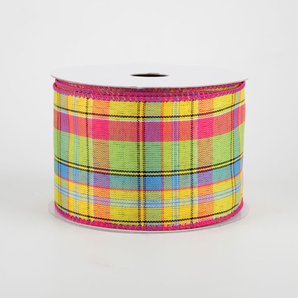 2.5  Montana Plaid Ribbon: Yellow, Fuchsia, Lime (10 Yards) For Sale