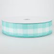 1.5  Woven Buffalo Plaid Ribbon: Aqua & White (50 Yards) For Sale