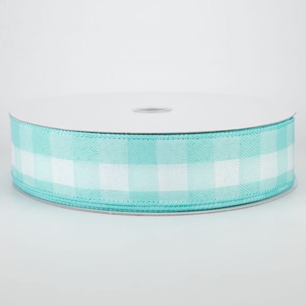 1.5  Woven Buffalo Plaid Ribbon: Aqua & White (50 Yards) For Sale