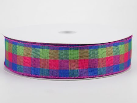 1.5  Garden Check Ribbon: Fuchsia, Royal Blue, Green (50 Yards) Supply