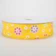 1.5  Brushed Spring Daisies Ribbon: Daffodil Yellow (50 Yards) Online Hot Sale