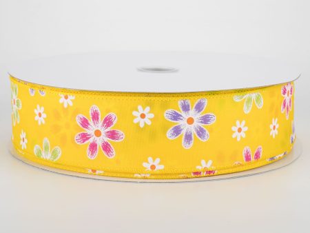 1.5  Brushed Spring Daisies Ribbon: Daffodil Yellow (50 Yards) Online Hot Sale