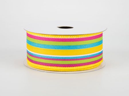 1.5  Walla Stripes Ribbon: Yellow, Fuchsia, Lime, Turquoise (10 Yards) Fashion