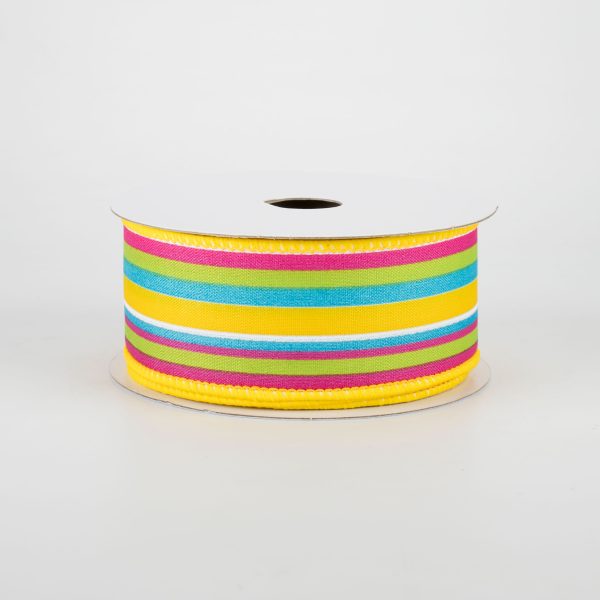 1.5  Walla Stripes Ribbon: Yellow, Fuchsia, Lime, Turquoise (10 Yards) Fashion