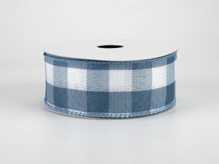 1.5  Linen Check Buffalo Plaid Ribbon: Cornflower Blue & White (10 Yards) Hot on Sale