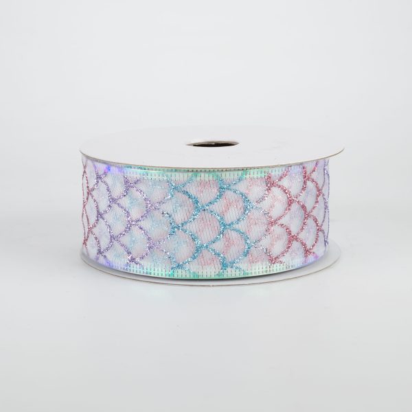 1.5  Glitter Fish Scales Ribbon: Pastel (10 Yards) For Discount