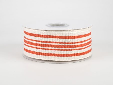 1.5  French Ticking Stripe Ribbon: Ivory & Orange (10 Yards) Cheap