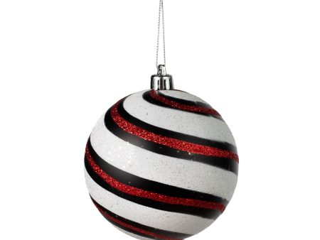 100MM Diagonal Glitter Stripe Ball Ornament: Black, White, Red For Cheap