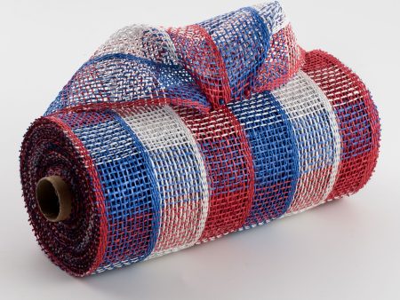 10  Poly Burlap Check Plaid Mesh: Red, White, Blue on Sale