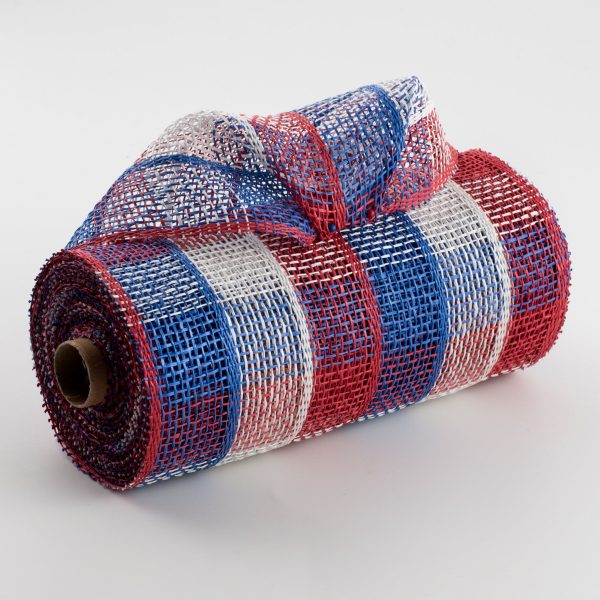 10  Poly Burlap Check Plaid Mesh: Red, White, Blue on Sale