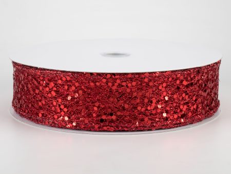 1.5  Metallic Sequin Glitter Mesh Ribbon: Red (50 Yards) For Sale