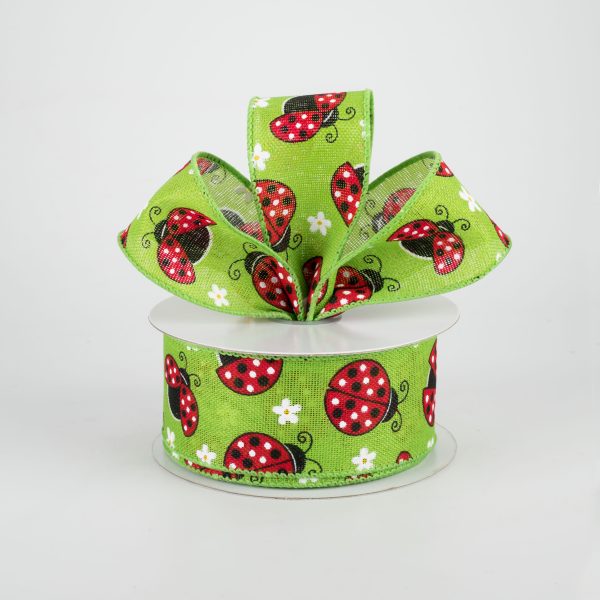 1.5  Ladybugs Daisies Ribbon: Lime (10 Yards) Online