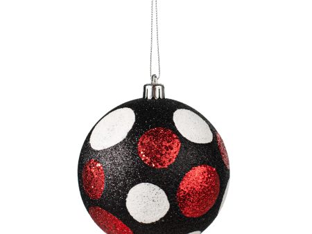 100MM Glitter Dot Ball Ornament: Black, Red, White Supply