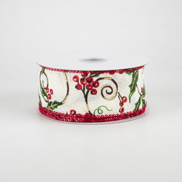 1.5  Glittered Ironwork Berry Ribbon (10 Yards) on Sale