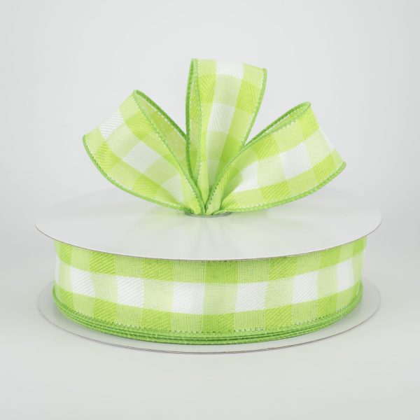 1.5  Woven Buffalo Plaid Ribbon: Lime & White (50 Yards) Hot on Sale