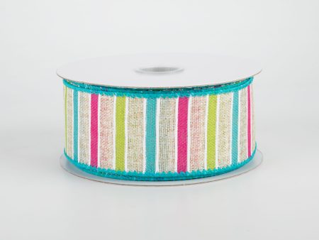 1.5  Bali Stripes Ribbon: Turquoise, Lime, Fuchsia, Natural (10 Yards) Online Hot Sale