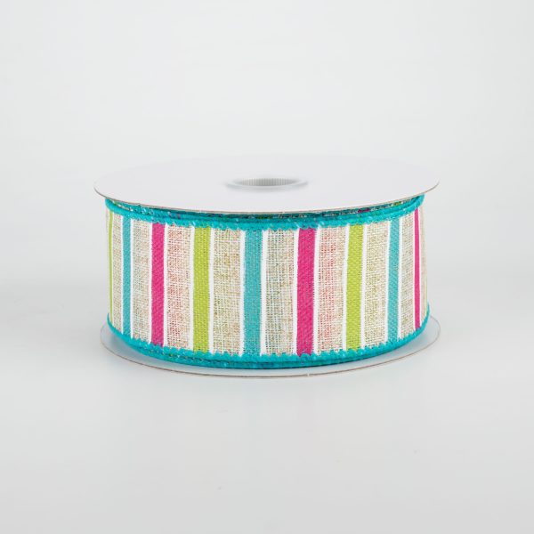 1.5  Bali Stripes Ribbon: Turquoise, Lime, Fuchsia, Natural (10 Yards) Online Hot Sale