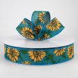 1.5  Linen Sunflower Ribbon: Teal (50 Yards) Online now