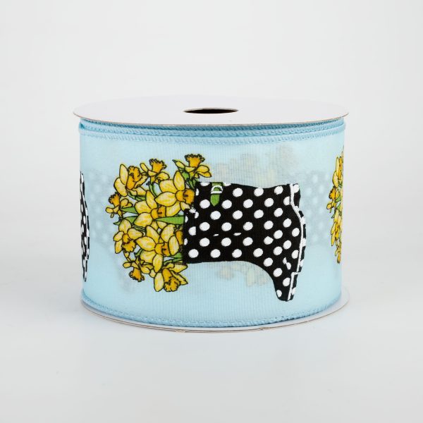 2.5  Rain Boots Daffodil Ribbon: Light Blue (10 Yards) Online