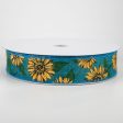 1.5  Linen Sunflower Ribbon: Teal (50 Yards) Online now