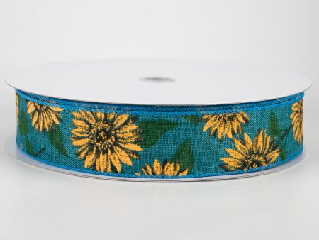 1.5  Linen Sunflower Ribbon: Teal (50 Yards) Online now