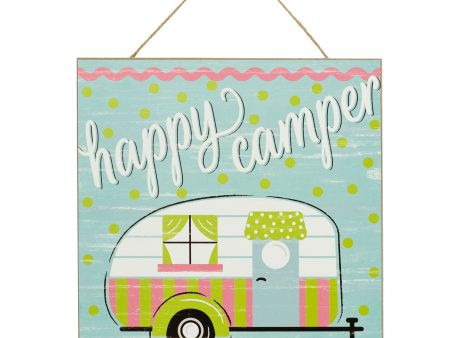 10  Square Wooden Sign: Happy Camper Discount