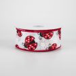 1.5  Ladybugs Daisies Ribbon: White (10 Yards) Hot on Sale