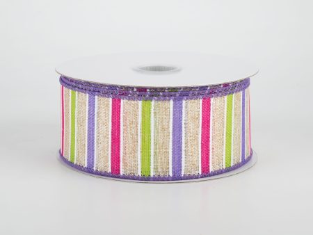 1.5  Bali Stripes Ribbon: Purple, Fuchsia, Lime, Natural (10 Yards) Online