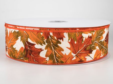 2.5  Fall Leaves Ribbon: Ivory, Rust, Orange, Moss (50 Yards) For Discount