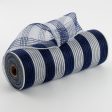 10  Thin Stripe Fabric Mesh: Navy & Cream on Sale