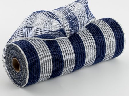 10  Thin Stripe Fabric Mesh: Navy & Cream on Sale