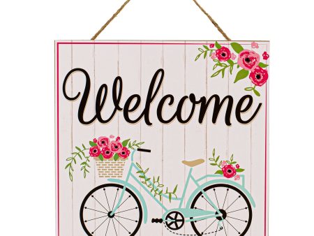 10  Square Wooden Sign: Welcome Bicycle Blooms Online Hot Sale