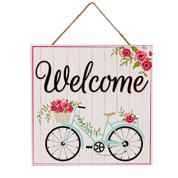 10  Square Wooden Sign: Welcome Bicycle Blooms Online Hot Sale