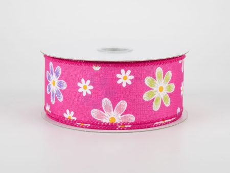 1.5  Brushed Spring Daisies Ribbon: Fuchsia (10 Yards) Online Hot Sale