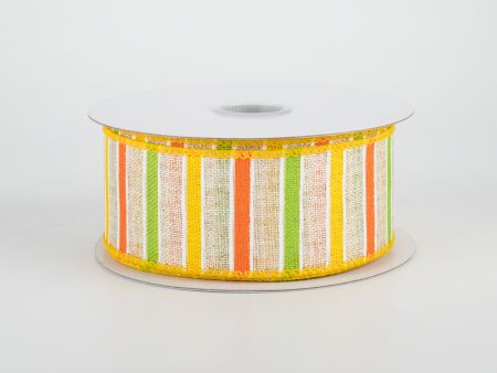 1.5  Bali Stripes Ribbon: Yellow, Lime, Orange, Natural (10 Yards) For Sale