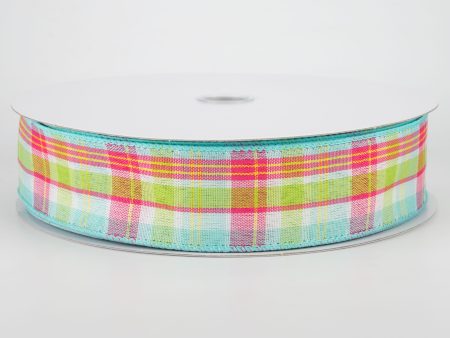 1.5  Bertie Plaid Ribbon: Aqua, Fuchsia, Yellow, White (50 Yards) Online now