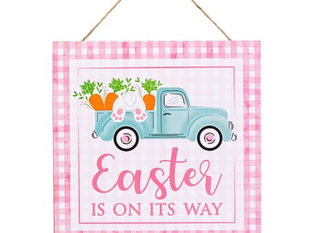 10  Square Wooden Sign: Easter, Truck, Check Supply