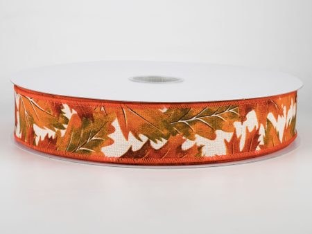 1.5  Fall Leaves Ribbon: Ivory, Rust, Orange, Moss (50 Yards) Fashion