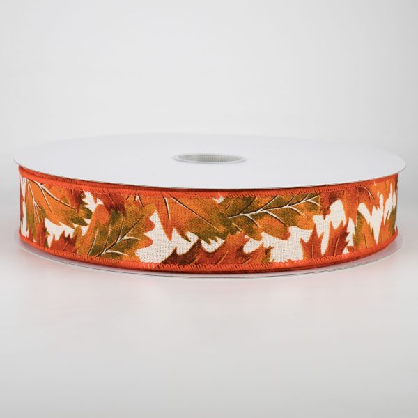 1.5  Fall Leaves Ribbon: Ivory, Rust, Orange, Moss (50 Yards) Fashion