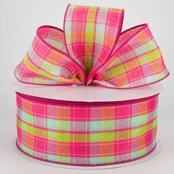 2.5  Emily Plaid Ribbon: Fuchsia, Aqua, Lime, Yellow (50 Yards) Cheap