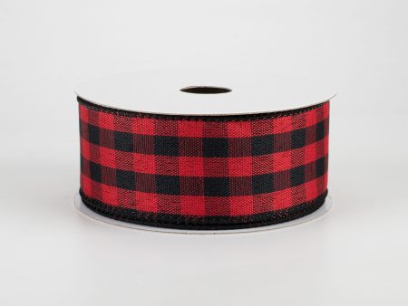 1.5  Woven Buffalo Plaid Ribbon: Black & Red (10 Yards) Discount