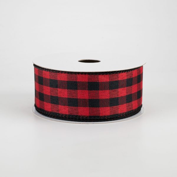 1.5  Woven Buffalo Plaid Ribbon: Black & Red (10 Yards) Discount