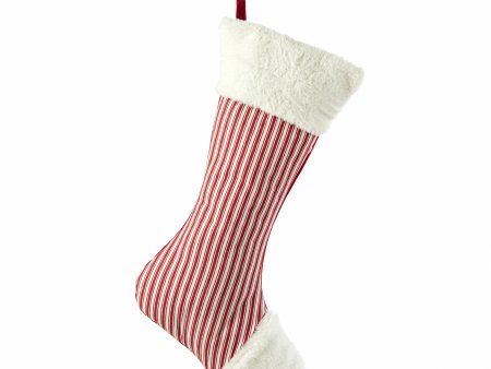 23  Ticking Fabric Plush Stocking: Red & White Supply